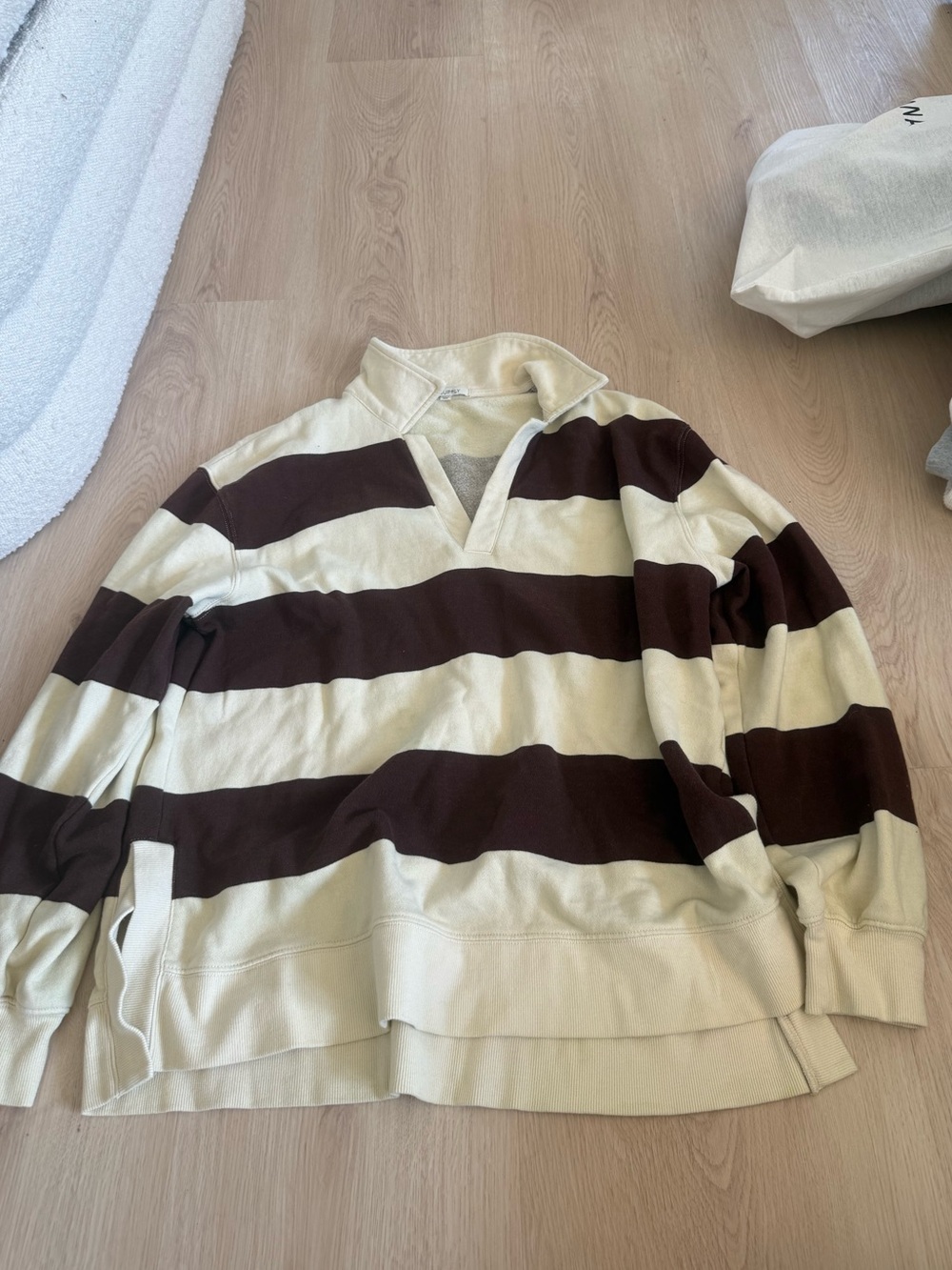 Z SUPPLY BROWN STRIPE COTTON RUGBY BRUSHED FLEECE HENLEY - Picture 3 of 4